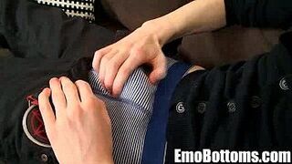 This sexy blonde emo twink is jerking his cock off porn video